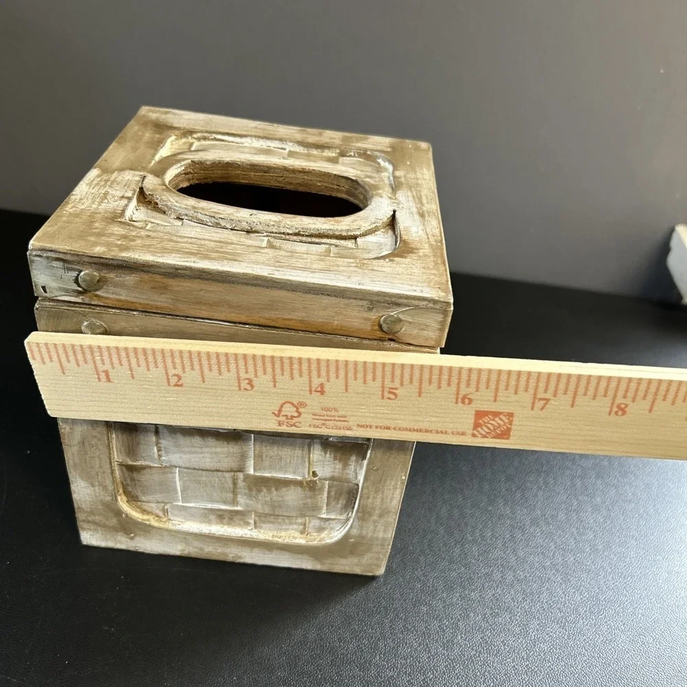 Rustic Cabin Upcycled Wooden Tissue Box Cover Square Facial Holder Hinged Lidded
